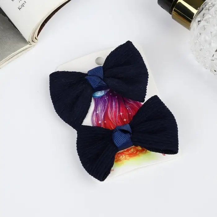 Зажим для волос  Зажим для волос "Школьница" (набор 2 шт) полосы, 6 см, синий