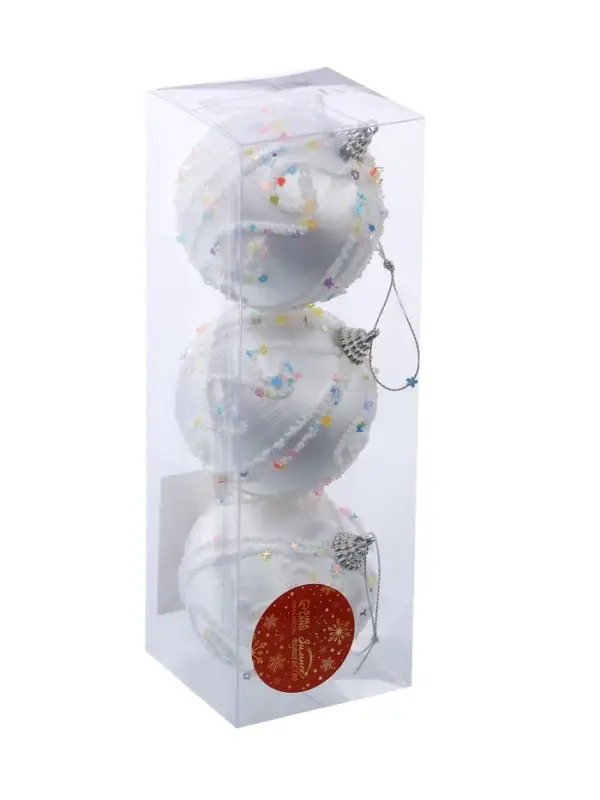 Набор шаров пластик d-8 см, 3 шт Набор шаров пластик d-8 см, 3 шт "Бамби" серебро