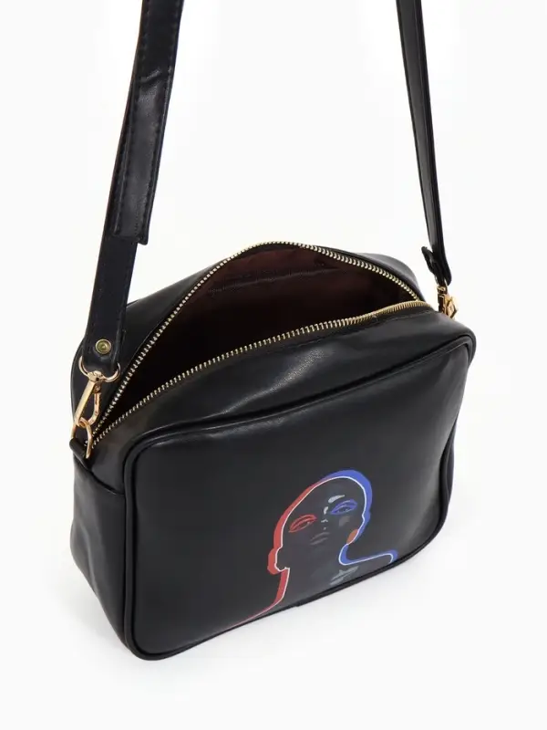 Сумка женская на молнии TEXTURA, 22&times;8&times;17 см, с цветным принтом, чёрная