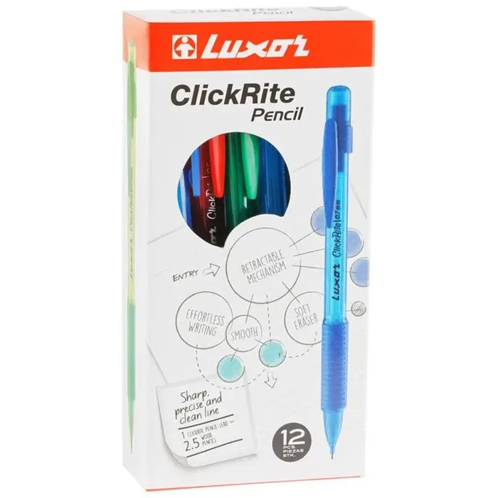 Карандаш механический 0.5 мм, HB, Luxor ClickRite, с ластиком, резиновый упор, микс Карандаш механический 0.5 мм, HB, Luxor ClickRite, с ластиком, резиновый упор, микс
