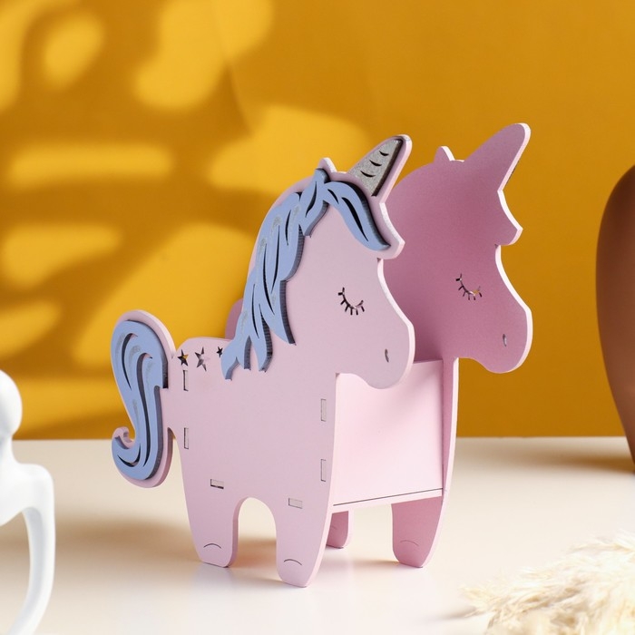 Кашпо деревянное 21.5×7×21 см уникальное  Кашпо деревянное 21.5×7×21 см уникальное "Единорог", розовый сиреневый