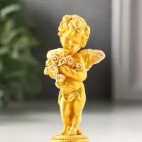 Фигурка гипс &laquo;Ангелочек с букетом&raquo;, позолота, 9&times;3&times;4 см