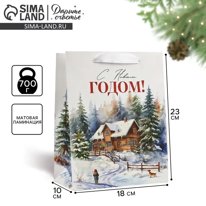 Пакет подарочный новогодний ламинированный &laquo;С Новым годом&raquo;, MS 18&times;23&times;10 см