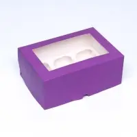 Упаковка на 6 капкейков с окном сиреневая, 25×17×10 см