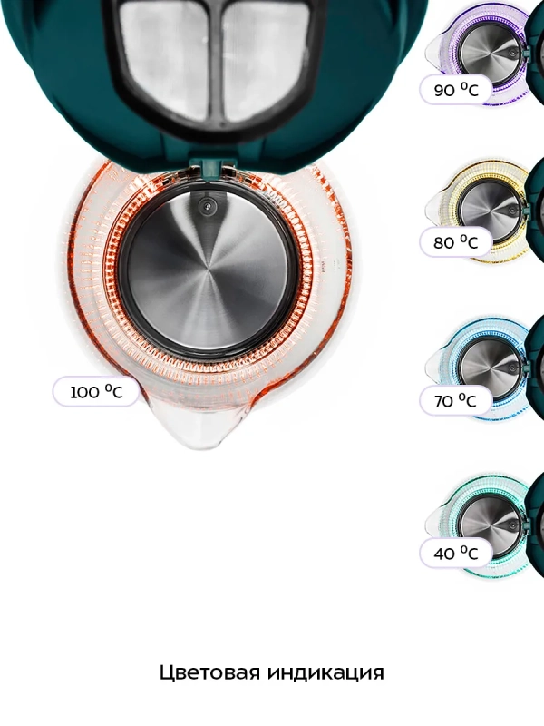 Чайник электрический стеклянный с подсветкой КТ-640 - 1.7 л