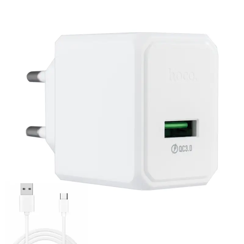 Сетевое зарядное устройство с кабелем USB на Type-C Q.C 3.0 CS12A HOCO белое