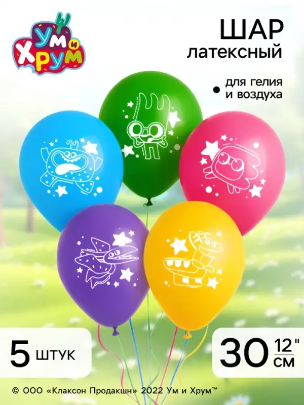 Шар воздушный, 12 дюйм, латексный, 5 штук, Ум и Хрум
