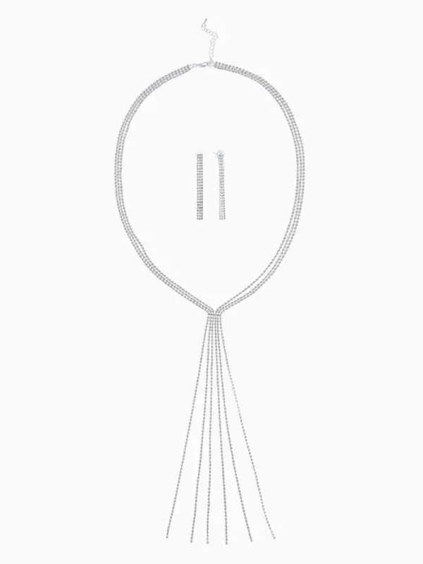 Набор 2 предмета: серьги, колье &laquo;Лёд. Дорожка&raquo;, белый в серебре, 50 см