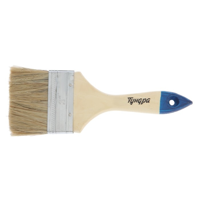 Кисть плоская ТУНДРА, натуральная щетина, деревянная рукоятка, 3 Кисть плоская ТУНДРА, натуральная щетина, деревянная рукоятка, 3", 75 мм