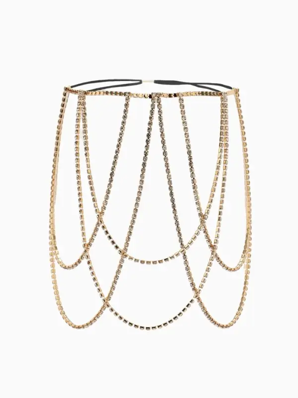 Бодичейн на бедро со стразами &laquo;Ярусы&raquo;, белая в золоте