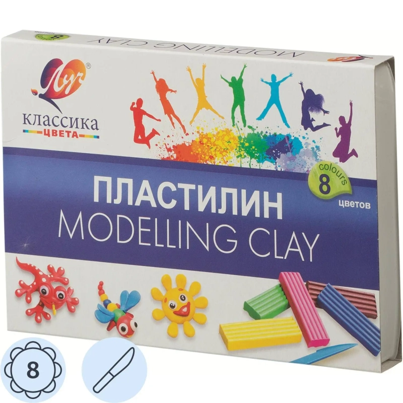 Пластилин классический Луч Классика 8цв 160гр со стеком