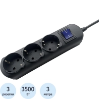 Удлинитель Power Cube 3р/3м с/з с выкл 16А черн (PC-7B-3M)