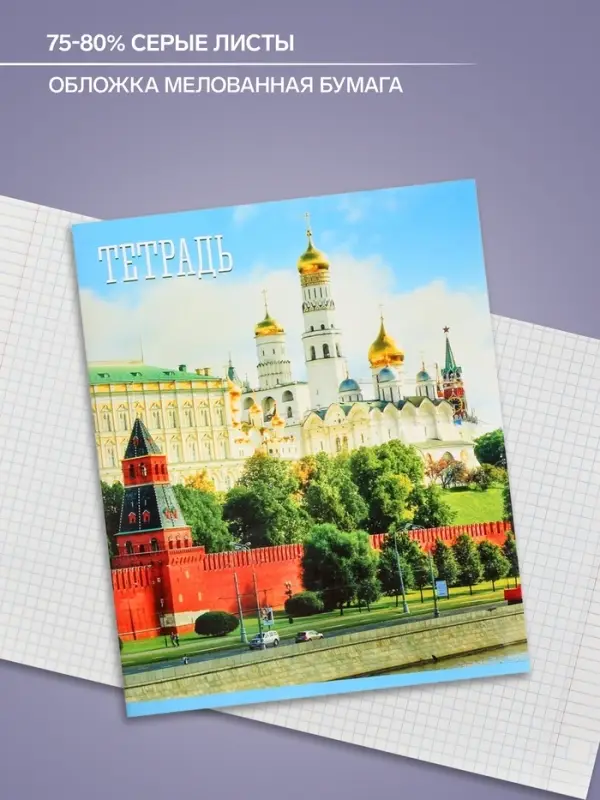 Тетрадь 48 листов в клетку Calligrata «Россия», обложка мелованная бумага, блок №2, белизна 75% (серые листы), МИКС