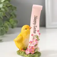 Сувенир полистоун "Цыплёнок с цветочной лентой с пожеланием" 12 см