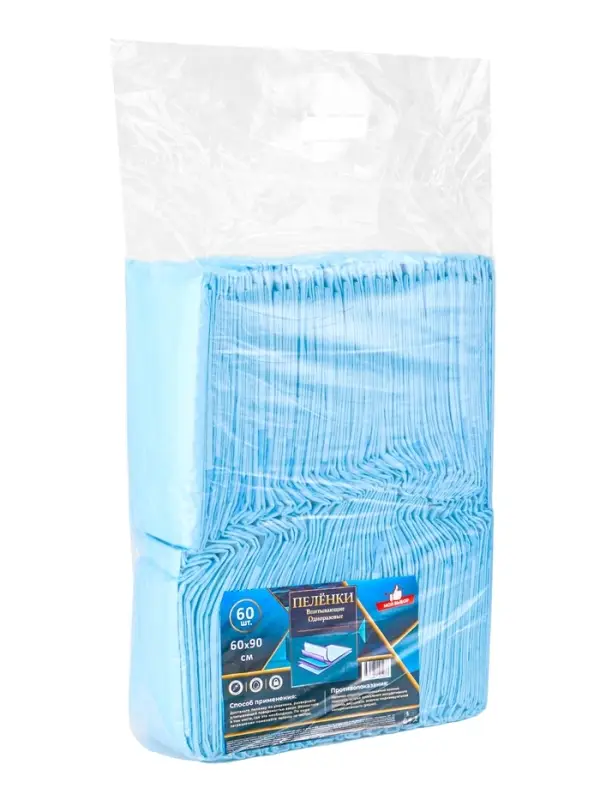 Пеленка медицинская впитывающая одноразовая, размер 60х90  (упаковка 60 штук) Пеленка медицинская впитывающая одноразовая, размер 60х90  (упаковка 60 штук)