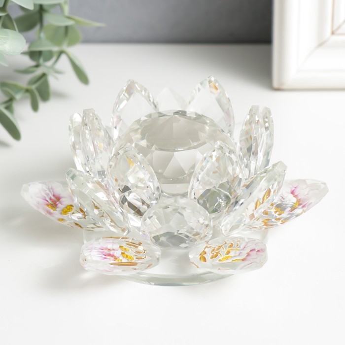 Сувенир стекло  Сувенир стекло "Лотос прозрачный, на лепестках лотосы" 7х13,5х13,5 см