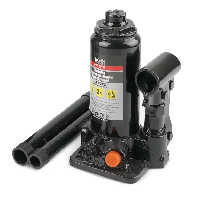 Домкрат гидравлический AVS HJ-B2TC, 2т, 158-308мм с клапаном, в кейсе (ремкомплект)