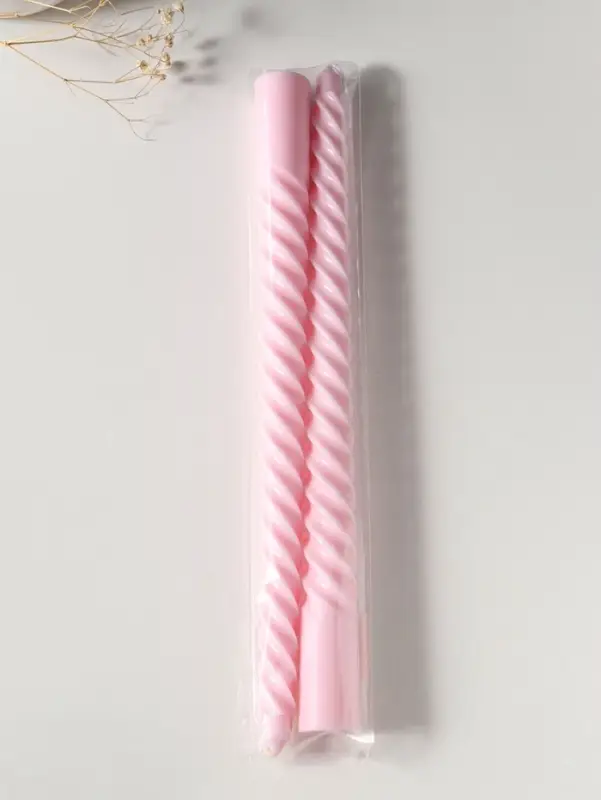 Набор свечей витых 25 см, 2 шт., 57 г, 5 ч, пастельно-розовый