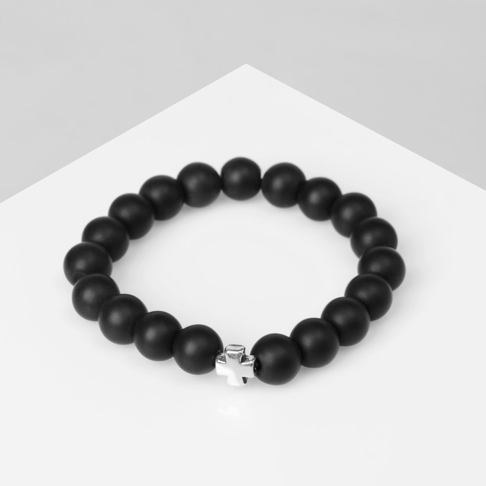 Чётки - браслет шар №10 «Шунгит» 19 бусин с крестиком Чётки - браслет шар №10 «Шунгит» 19 бусин с крестиком