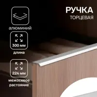 Ручка профильная мебельная торцевая CAPPIO RT002CP, L=300 мм, м/о 224 мм, матовый хром