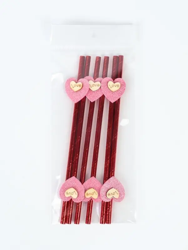 Трубочки для коктейля &laquo;Сердце&raquo;, красные (набор 6 шт)