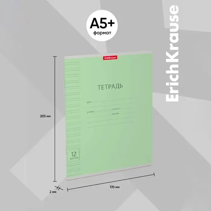 Тетрадь 12 листов в узкую линейку, ErichKrause «Классика Visio», обложка мелованный картон, зелёная Тетрадь 12 листов в узкую линейку, ErichKrause «Классика Visio», обложка мелованный картон, зелёная