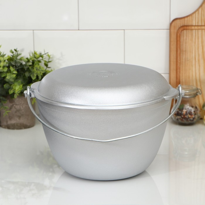 Казан походный, 5 л, крышка-сковорода, цвет серебряный Казан походный, 5 л, крышка-сковорода, цвет серебряный