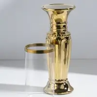 Подсвечник на 1 свечу &laquo;Арте&raquo;, керамика, стекло, d=7.5 см, золото, 9&times;9&times;37.5 см