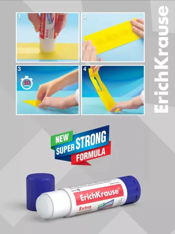 Клей-карандаш, ErichKrause Extra, PVP, усиленный, 8 г