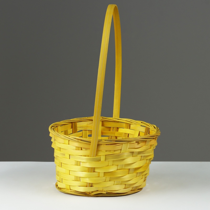 Корзина плетеная, D21 х 10/34 см, жёлтый, бамбук Корзина плетеная, D21 х 10/34 см, жёлтый, бамбук