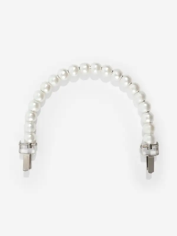 Ручка для сумки, металлическая, жемчужные бусы, на прокол, 12.5&times;9&times;1.2 см, цвет белый, серебряный