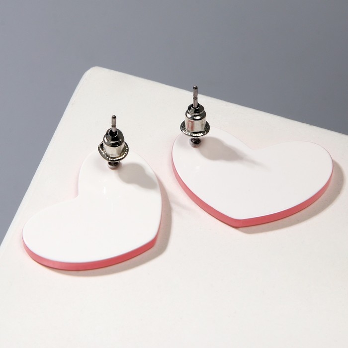 Серьги акриловые «Сердечки» широкие, цвет светло-розовый Серьги акриловые «Сердечки» широкие, цвет светло-розовый