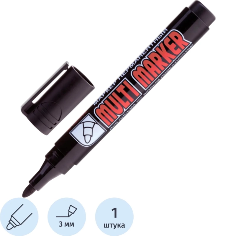 Маркер перманентный Crown "Multi Marker"&nbsp; черный, пулевидный, 3мм