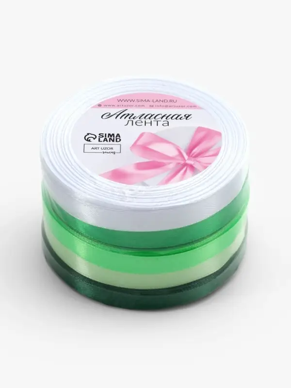 Атласная лента, набор 5 шт., 10 мм, 23&plusmn;1 м, белая, зелёная