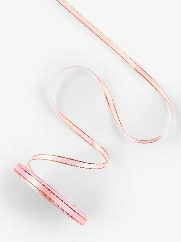 Лента атласная, с золотым люрексом, 6 мм, 23±1 м, розовая №04