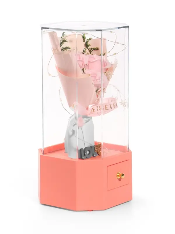 Шкатулка декоративная &laquo;Роза Love&raquo;, с подсветкой, 3хААА,, LN1445, 10&times;10&times;20.5 см, розовая