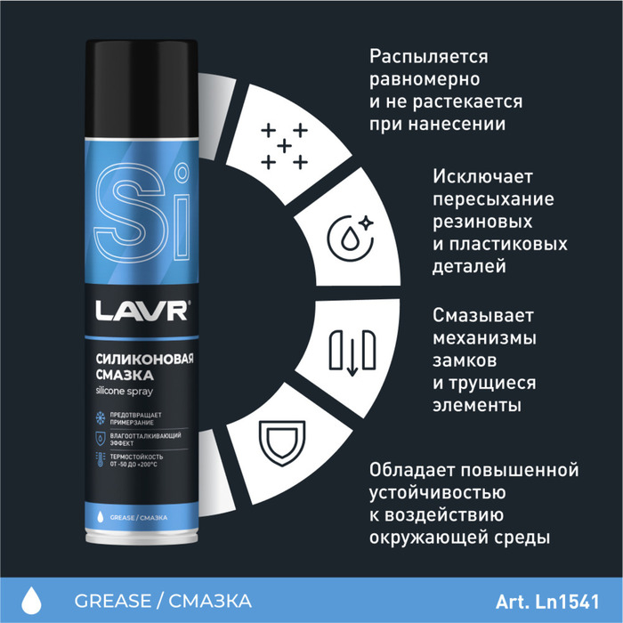 Силиконовая смазка LAVR Silicon grease, 400 мл, аэрозоль Ln1543 Силиконовая смазка LAVR Silicon grease, 400 мл, аэрозоль Ln1543