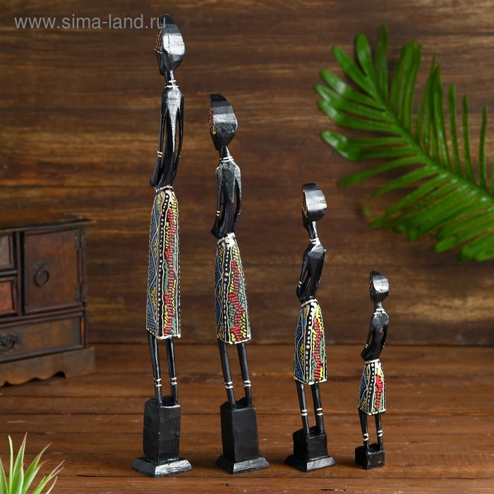 Статуэтки Статуэтки "Семейка аборигенов" дерево (набор 4 штуки) 40,30,25,20 см