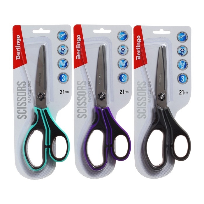 Ножницы 21см Berlingo Ножницы 21см Berlingo "Easycut 350" ассорти, эргономичные ручки, мягкие вставки, европодвес