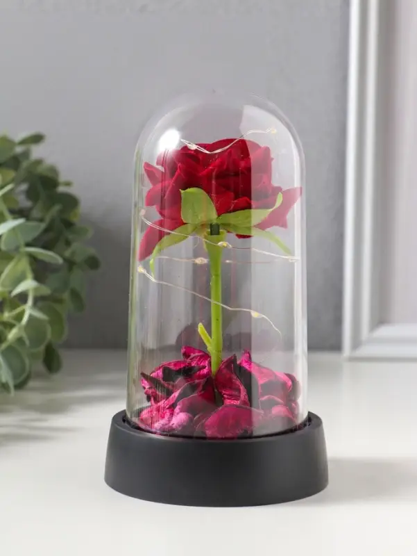 Фигурка световая колба RISALUX &laquo;Красная роза&raquo;, LED-ночник, 3&times;AG10, 8.5&times;8.5&times;15.5 см