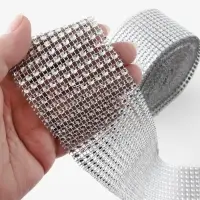 Лента с имитацией страз, 6 см, 9&plusmn;1 м, цвет серебряный