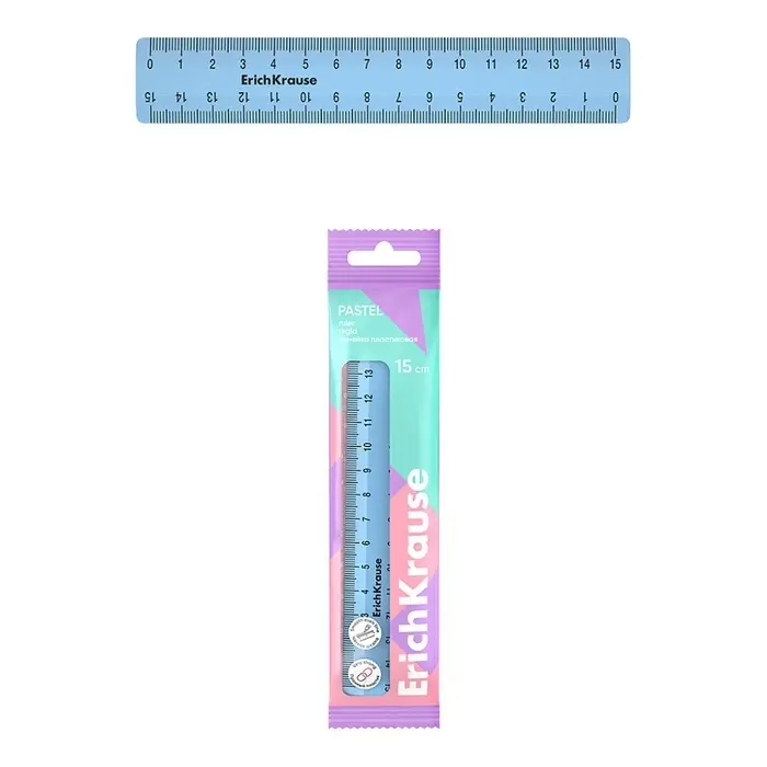 Линейка 15 см ErichKrause "Pastel", голубая, в флоупаке