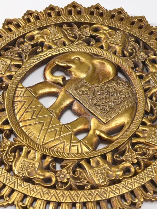 Панно интерьерное полистоун "Индийский слон. Мандала" золото 30х4,6х30 см