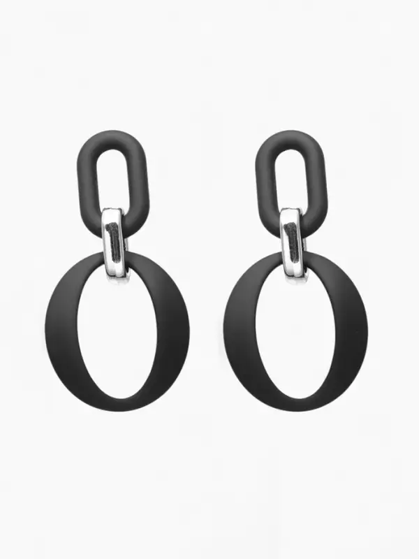 Серьги металл &laquo;Цепь&raquo;, кольцо и овал, 3 звена, серебристо-чёрные