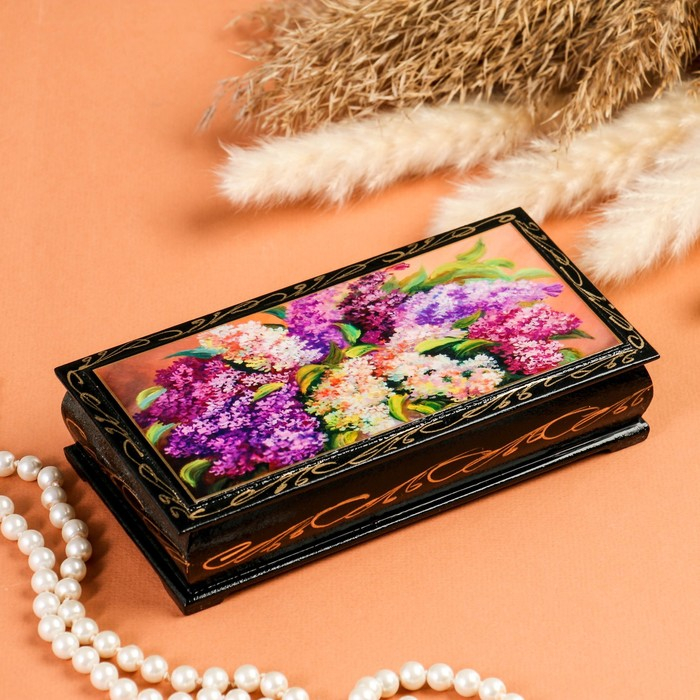 Шкатулка - купюрница «Сирень», 8,5×17 см, лаковая миниатюра Шкатулка - купюрница «Сирень», 8,5×17 см, лаковая миниатюра