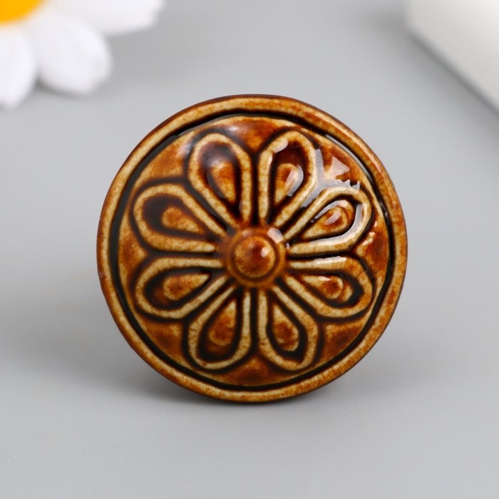 Ручка для шкатулки керамика, металл Ручка для шкатулки керамика, металл "Цветок" кофе 3,9х3,9х3,1 см