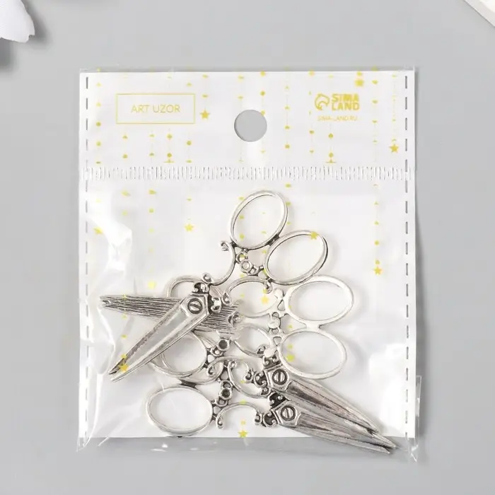 Декор металл для творчества "Ажурные ножницы" серебро (А9361) 3,6х2,5 см