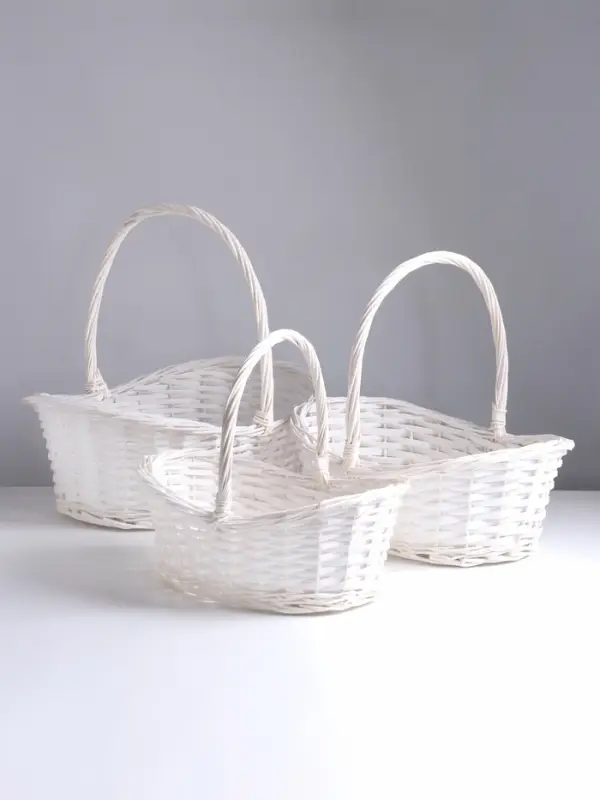 Плетёная корзина для хранения Fjara, лоза, с ручкой, белая, набор 3 шт.