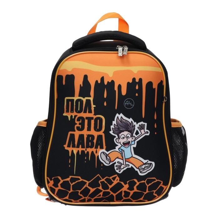 Рюкзак каркасный 35 х 27 х 13 см, Hatber Ergonomic Min Рюкзак каркасный 35 х 27 х 13 см, Hatber Ergonomic Min "Влад А4", чёрный/оранжевый NRk_70104