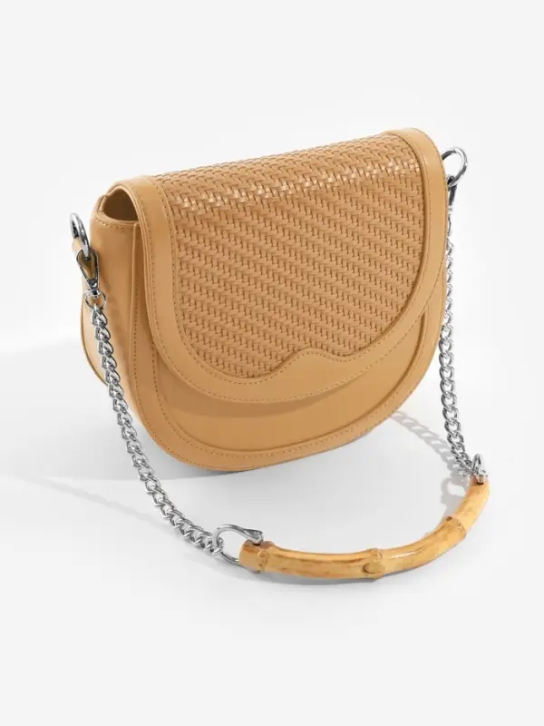 Ручка для сумки, бамбук, с цепочками и карабинами, 60 см, цвет серебряный